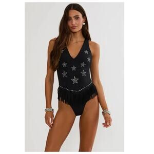 NEW Beach Riot Juliana Embellished Fringe One-Piece Swimsuit Size Large